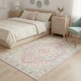 thumbnail image 6 of 6x9 Vintage Oriental Area Rug for living Room, Pink and Orange Low Pile Stain Resistant Non-Slip Washable Rug for Bedroom with Distressed Medallion Pattern, 6 of 8