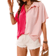 thumbnail image 2 of Blusas Casuales Clásicas de Corte Abotonado para Mujer, de Corta, Estilo Hawaiano para Vacaciones en la Playa, Color Rojo Polvo, Talla M, 2 of 6