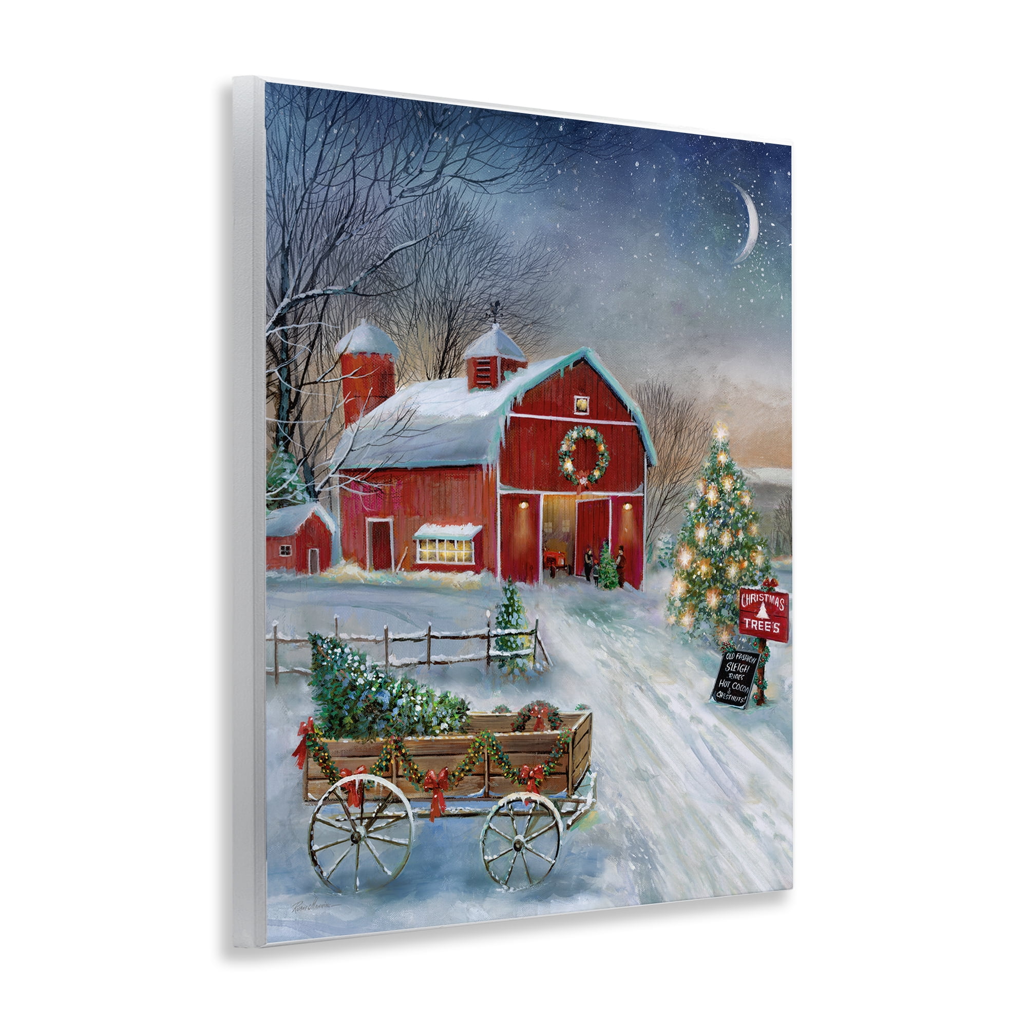 Stupell Industries Holiday Wagon & Barn Holiday Painting Unframed Art Prints Wall Art, 11 x 14