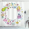 thumbnail image 1 of Unicorn Party Shower Curtain, Fantastic Fairy Tale Elements Fire Breathing Dragon Princes Castle on Cloud, Fabric Bathroom Set with Hooks, 69W X 75L Inches Long, Multicolor, by Ambesonne, 1 of 3
