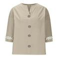 thumbnail image 4 of XUNKUSGA Women's Tops Classic Cotton Linen Crewneck Lace Patchwork Women's Blouses Casual 3/4 Sleeve Tunic Tops Lightweight Solid Color with Decorative Buttons S-2XL Brown, 4 of 5