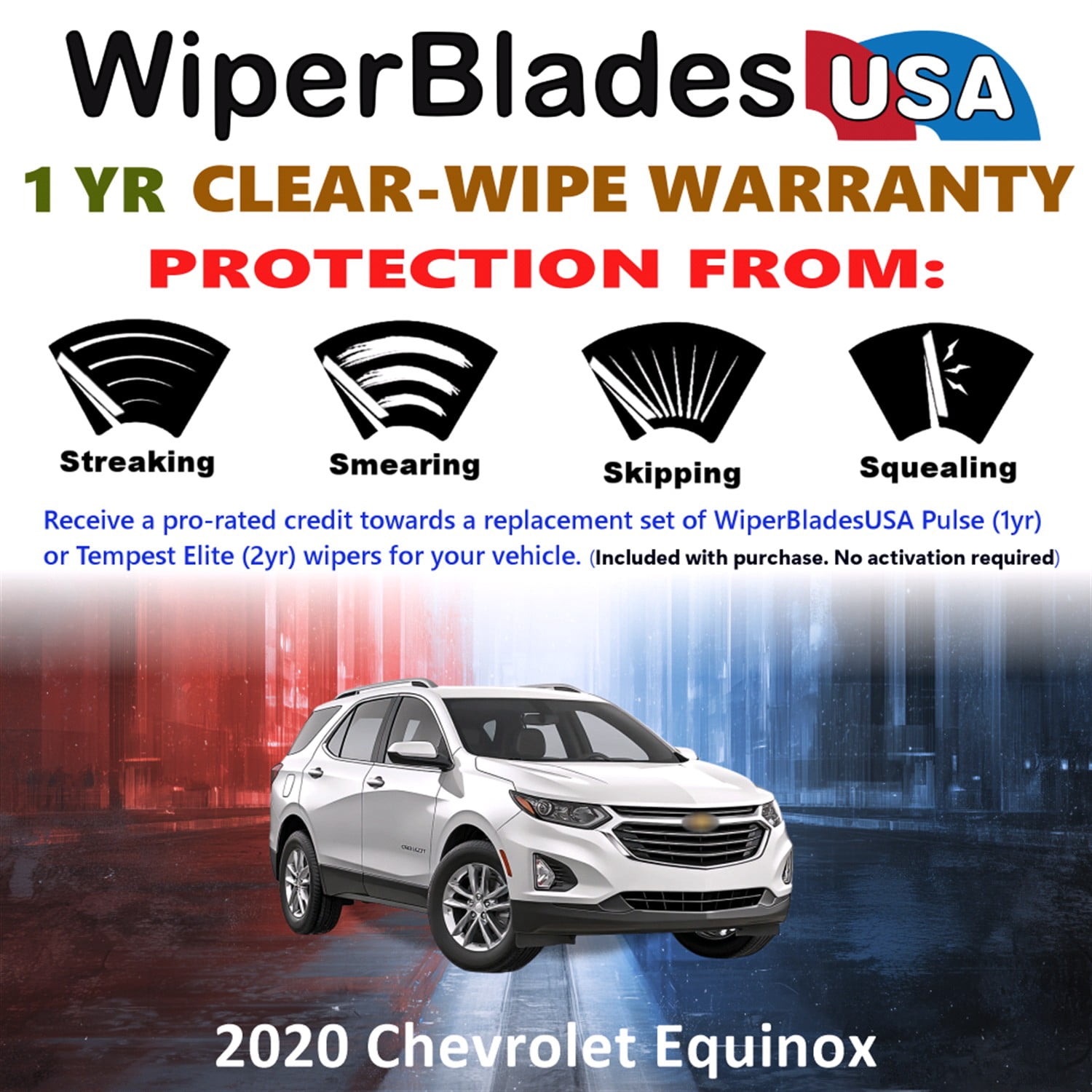 2020 Chevrolet Equinox Beam Wiper Blades Wipers w/1yr Warranty (Set of 3) w/Rear Wiper (WiperBladesUSA)