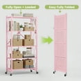 thumbnail image 5 of 5 Tier Foldable Storage Shelves with Wheels, 28"Lx13"Dx63"H Foldable Shelves, Freestanding Wire Metal Shelf for Storage, No Assembly Rack for Garage Kitchen, Basement, Pantry(Pink), 5 of 8