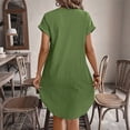 thumbnail image 5 of ClodeEU Women's V Neck Short Sleeve Button Down Shirt Dress, Solid Color Casual Dress Green,Women's Plus S, 5 of 8