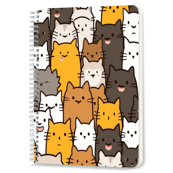 Spiral Notebook,Double-Wire Spiral College Lined Journal Notebook for Study and Notes,100 Pages,5.71x 8.26 in - Adorable Cartoon Cats in Different Colors