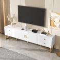 thumbnail image 3 of TV Cabinet, Low Panel with Textured Doors, TV Stand with Drawers, Gold Handles and Gold Legs, 3 of 10