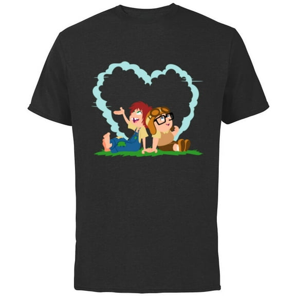 Disney and Pixar’s Up Young Carl and Ellie Dreaming - Short Sleeve Cotton T-Shirt for Adults - Customized-Black