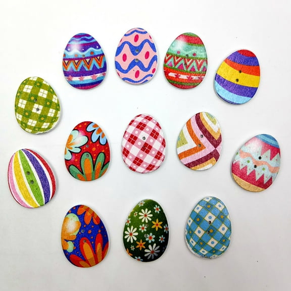 100 Piece DIY Wooden Easter Egg Craft Buttons for Sewing Projects and Home Art Painting