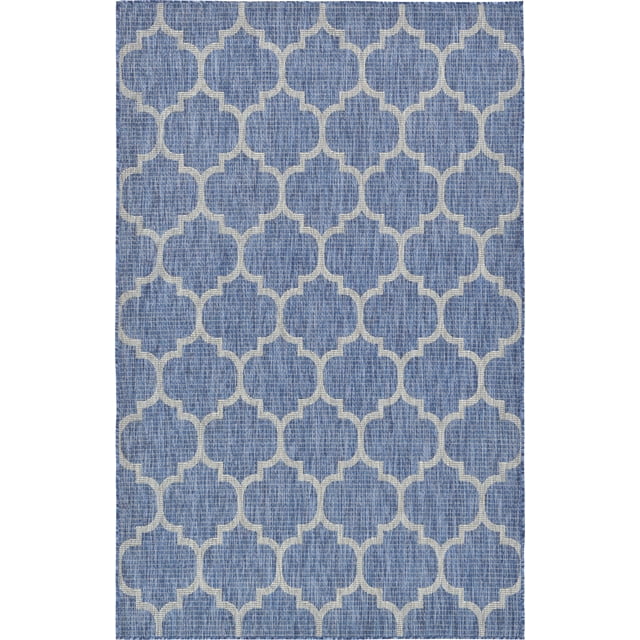 Unique Loom Trellis Collection Casual Moroccan Lattice Transitional Indoor and Outdoor Flatweave Area Rug, 5' x 8', Navy Blue/Gray