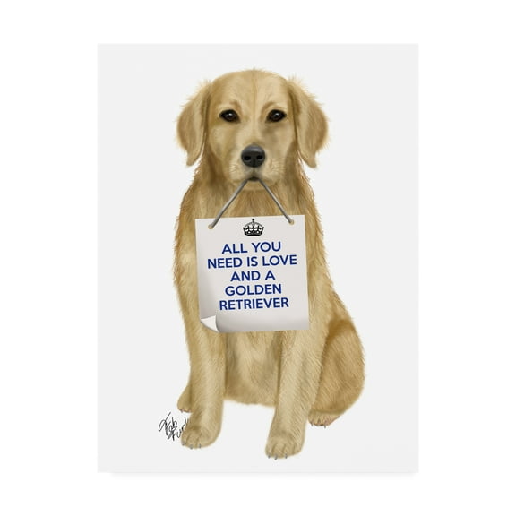 Trademark Fine Art 'Love and Golden Retriever' Canvas Art by Fab Funky
