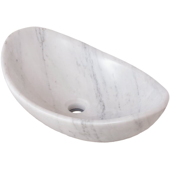 Novatto NOSV-CWS Carrera White Marble Natural Stone Vessel Slipper Sink, 19.5-Inch Width