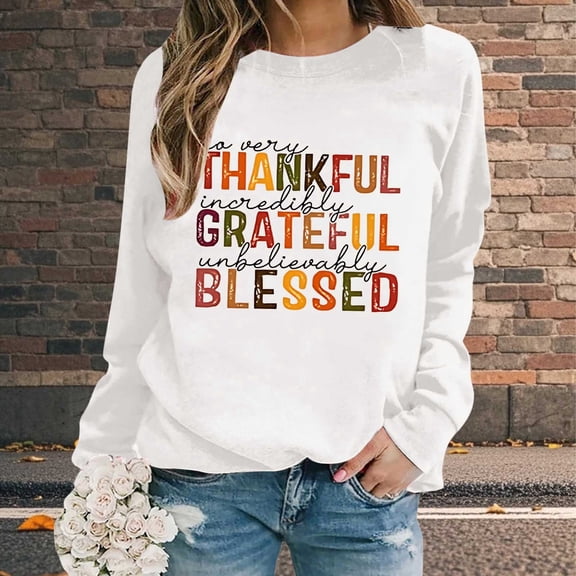 Thanksgiving Oversize Women Long Sleeve Crewneck Sweatshirts Letter Printed Lightweight Loose Sweatshirts Blouse Top Mens Long Sleeve Shirt Zip Hoodie Pocket Women Knit Sweater Pants Set Front Zip