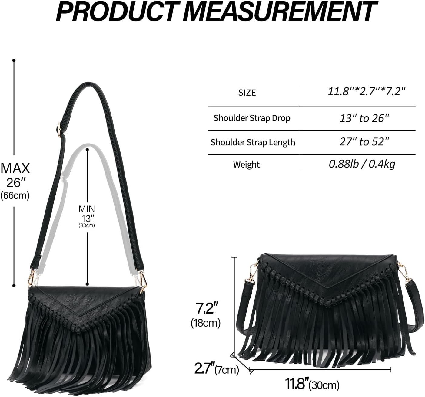 Tassel Crossbody Purse for Women PU Leather Western Hobo Fringe Handbag Shoulder Bag