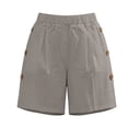 thumbnail image 6 of Bloomae Bermuda Shorts for Women High Waisted Linen Dressy Casual Shorts Elastic High Waist Pleated Wide Leg Summer Button Decor Short Pants with Pockets, 6 of 6