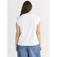 thumbnail image 3 of Free Assembly Women's and Women's Plus Cotton Boatneck Tee with Wide Cap Sleeves, Sizes XS-4X, 3 of 4