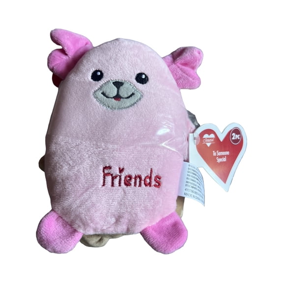 2-Pack Valentine’s Plush Stuffed Animals “Best Friends” & “Best” Soft Cuddly Gift Set – Pink & Tan
