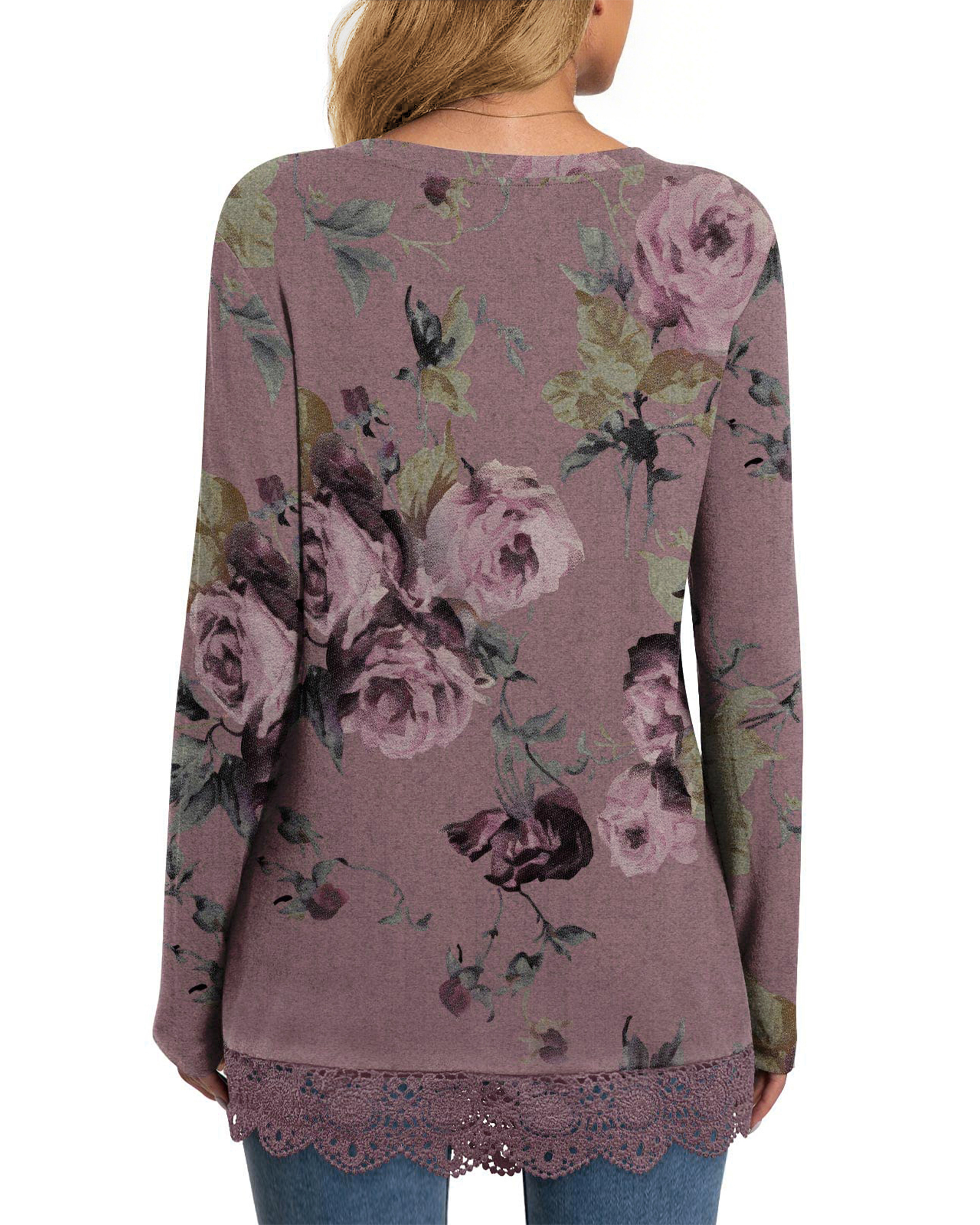 UVN Women's Long Sleeve V-Neck Lace Trim Tunic photo 3
