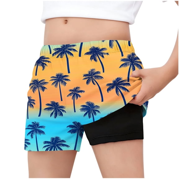 CYRBOKO Swim Trunks for Boys, Elastic Waist Summer Double-layer Quick-dry Beach Shorts Yellow Size 7-8 T