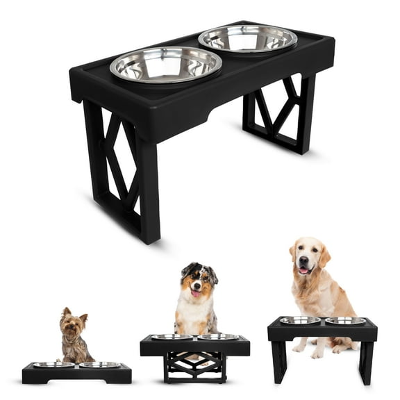 PETMAKER Elevated Dog Bowls - 3 Height Adjustable Dog Bowl Stand (Black)