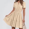 thumbnail image 6 of cocolona Womens Short Sleeve V-Neck Elastic Waist Dresses Summer Casual Solid Color Pleated Mini Dress Vacation Beach Sun Dress, 6 of 7