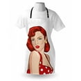 thumbnail image 4 of Pin up Girl Apron, Vintage Portrait of a Ginger Lady with Retro Style Rolled Hair, Unisex Kitchen Bib with Adjustable Neck for Cooking Gardening, Adult Size, Pale Peach Scarlet, by Ambesonne, 4 of 4