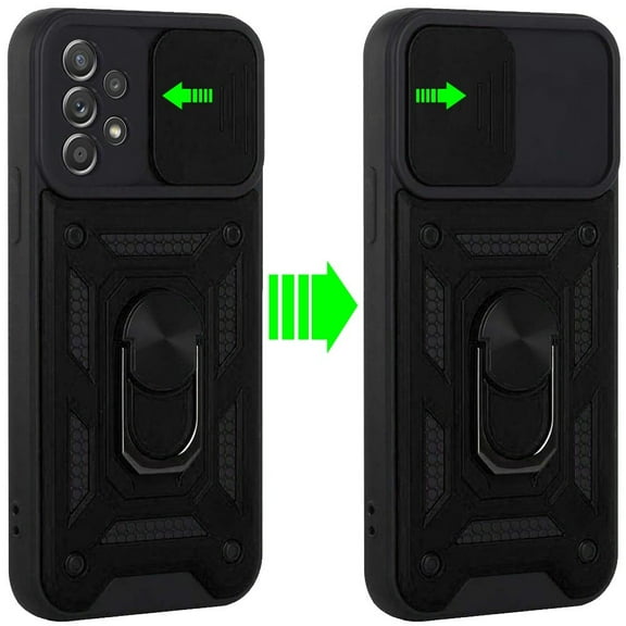 For Samsung Galaxy A33 5G Hybrid Cases with Slide Camera Lens Cover and Ring Holder Kickstand Dual Layer Hard Heavy Duty Cover ,Xpm Phone Case [Black]