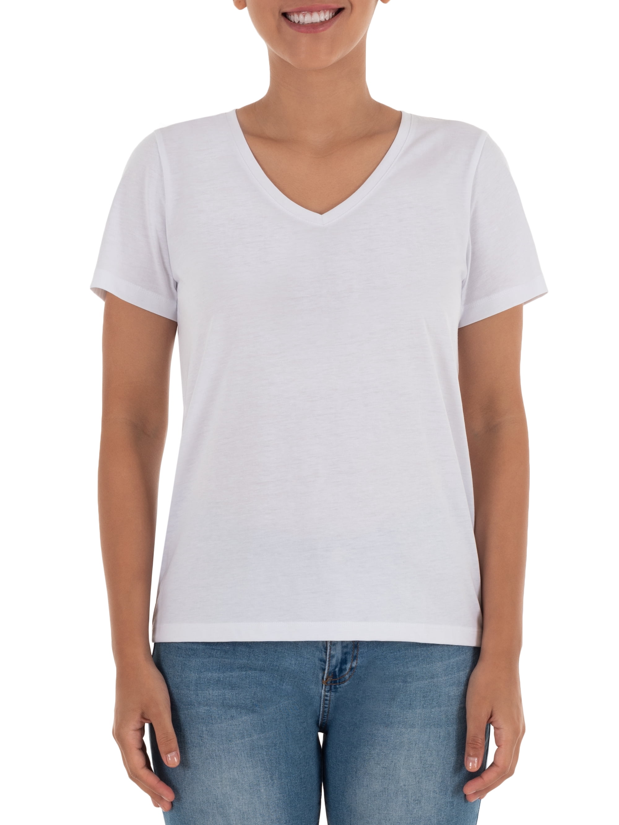 Time and Tru Women's Pima Cotton Blend V Neck Tee, 2-Pack, Sizes XS-XXXL