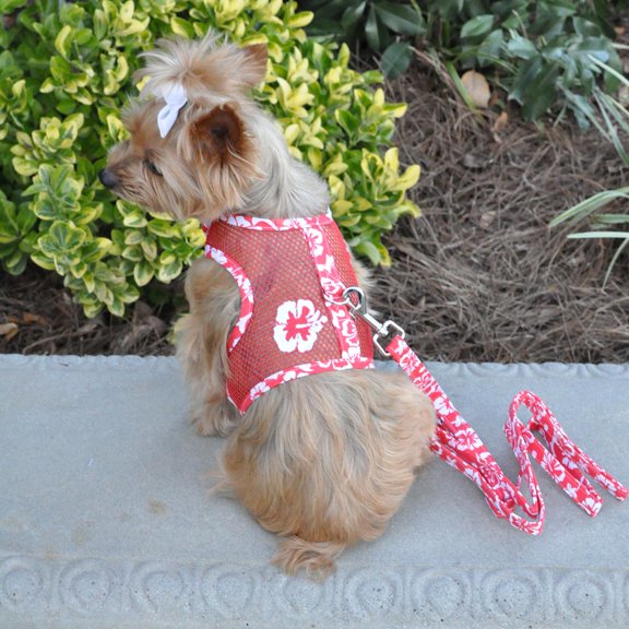 Cool Mesh Dog Harness by Doggie Design - Hawaiian Hibiscus Red - X-Small