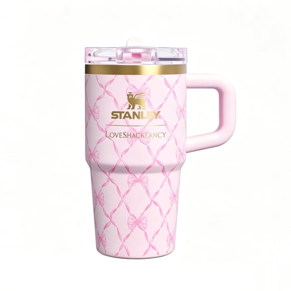 Stanley x LoveShackFancy Quencher H2.0 FlowState Tumbler 20oz Coquette Bow Limited Edition, Insulated Stainless Steel Travel Mug with Handle & Bow Straw Topper