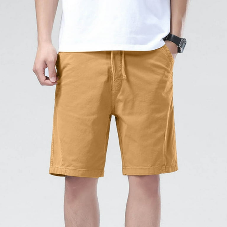 Caqnni Men's Cotton Casual Bermuda Shorts Drawstring Summer Beach