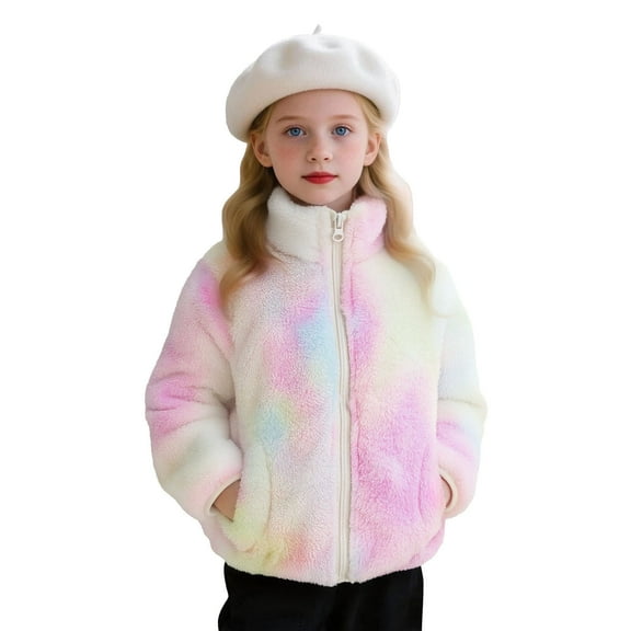 WMTBSRSW Fashion Fuzzy Fleece Jackets with Pockets Casual Winter Coat Thick Warm Long Sleeve Outwear No Hood 4 Years
