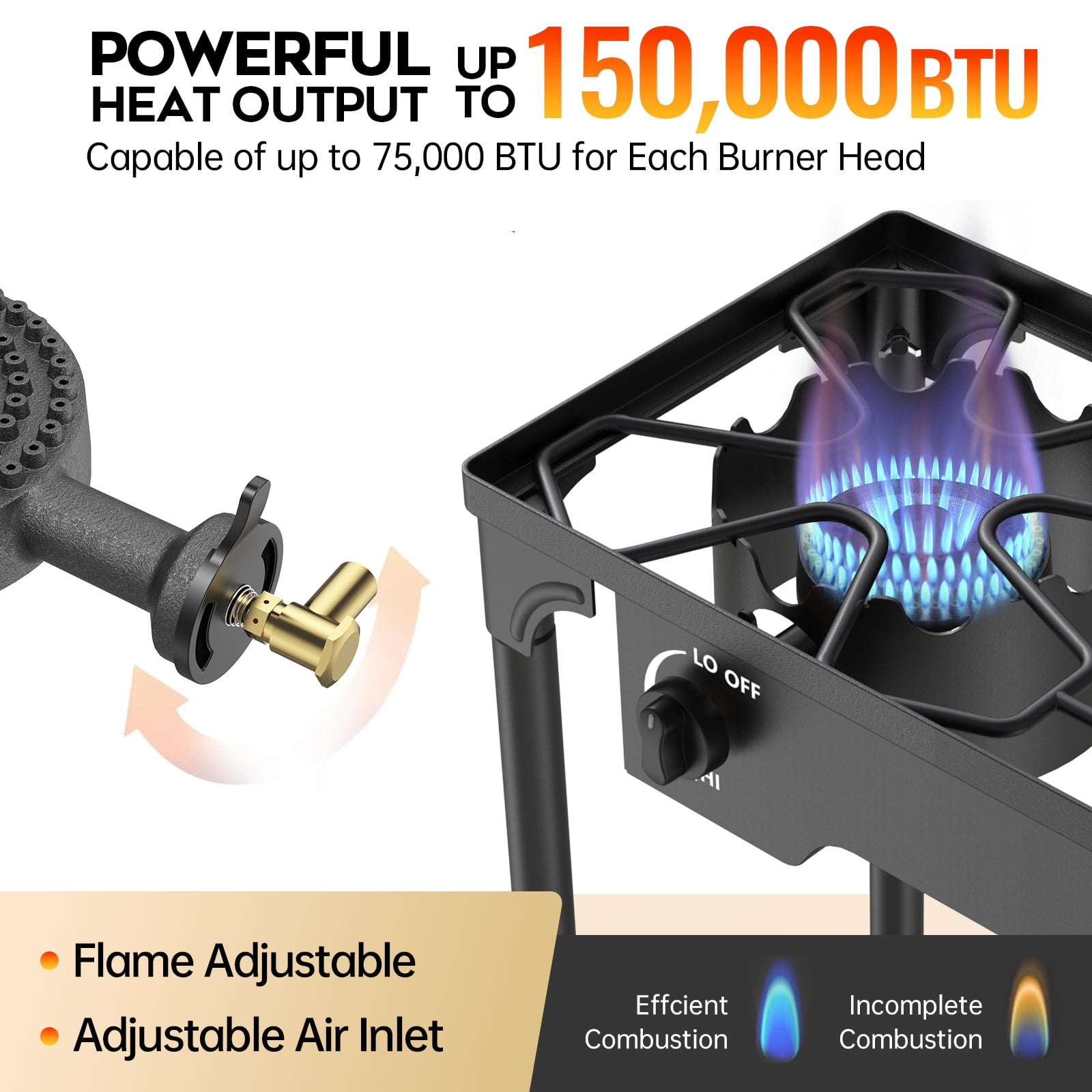 LNOW Gas Cooker Outdoor Propane Camping Stove with Wind Panel Picnic Stove Stand BBQ Grill Portable 150000 BTU Gas Stove 2 Burner for Camping