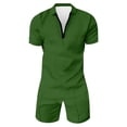 thumbnail image 5 of LEKDFST Mens 2 Piece Zip Tracksuit Polo Shirt and Shorts Sets Short Sleeve Casual Summer Outfits Set Army Green L, 5 of 5
