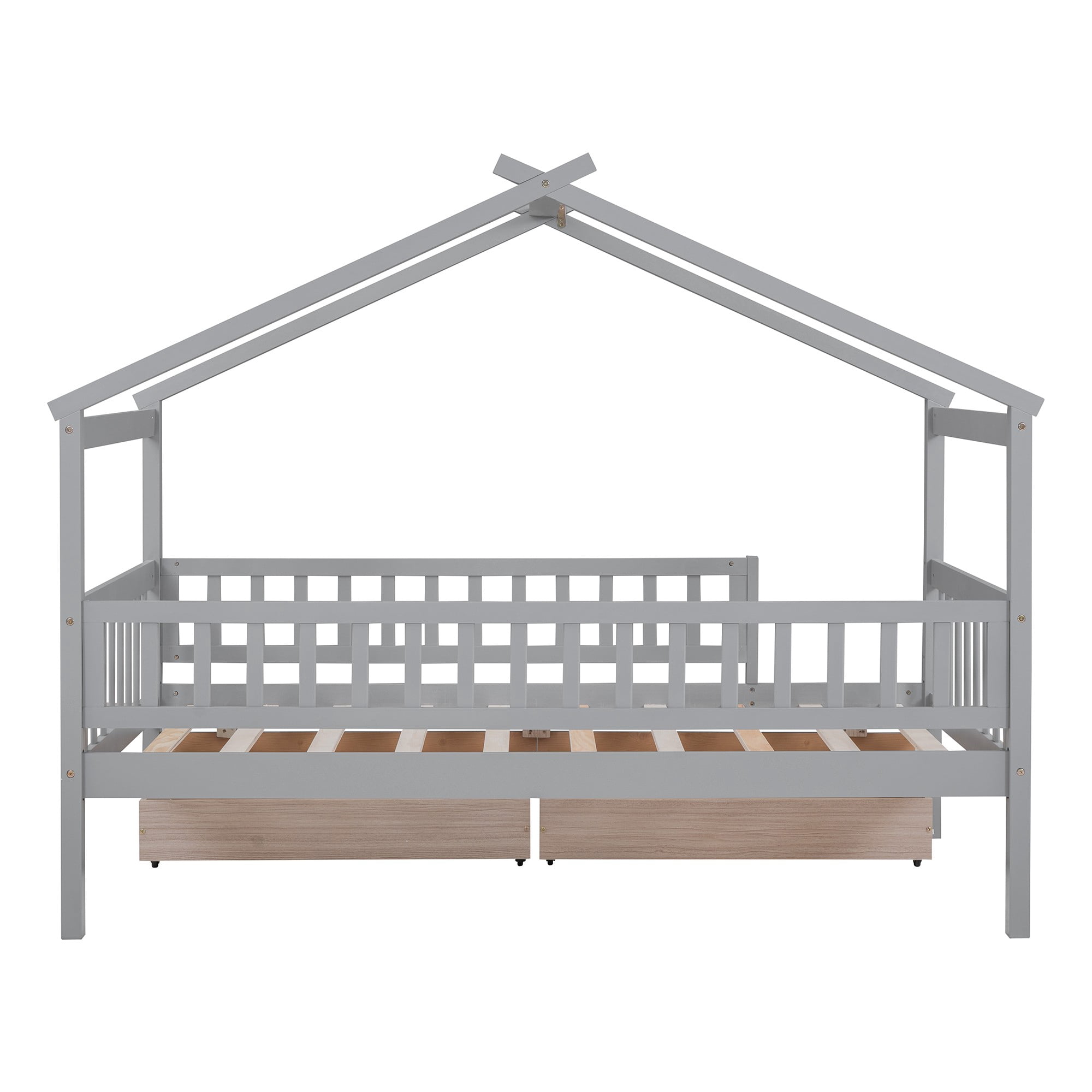 ベッド Canopy Bed Frame Platform Bed with Two Drawers Modern Wooden