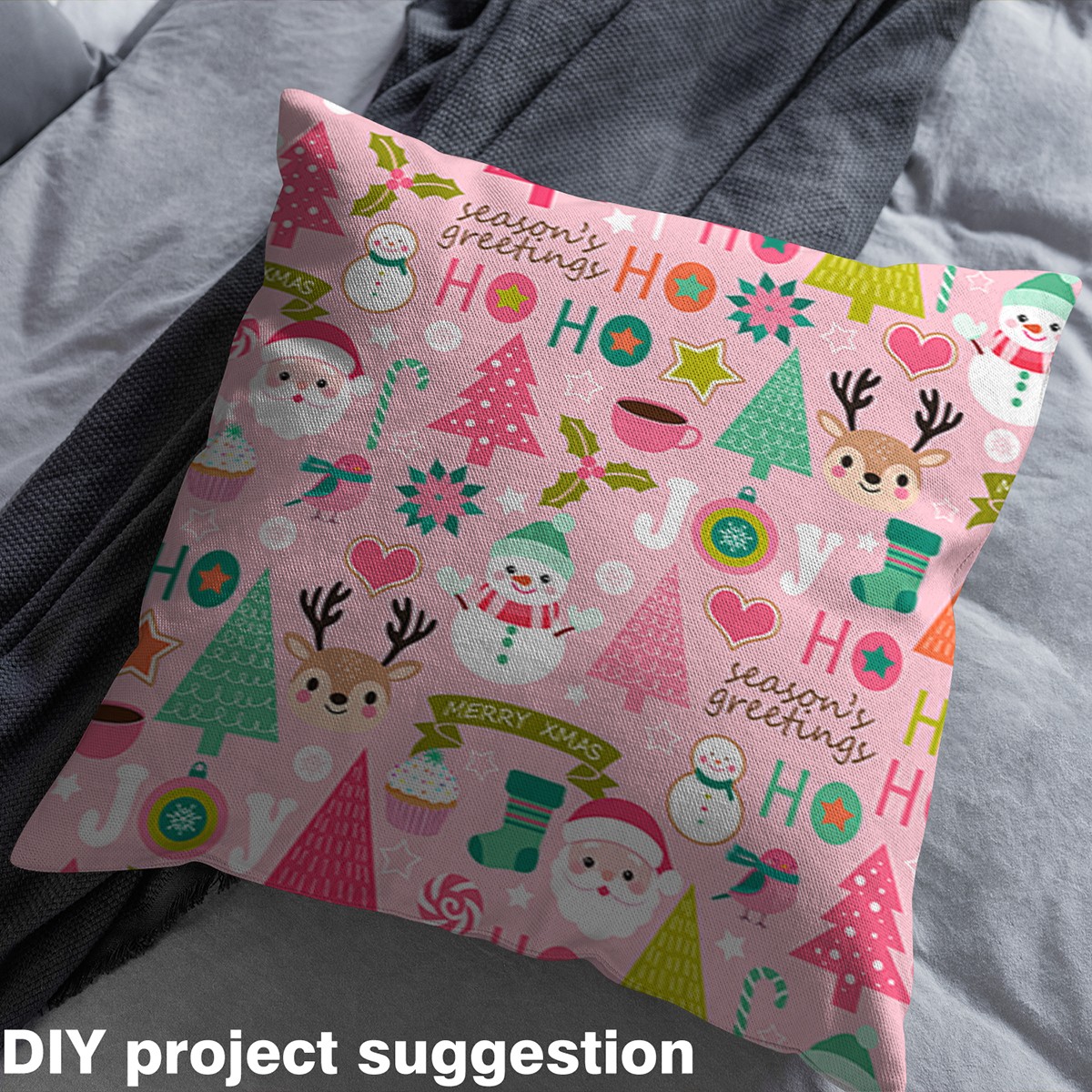 Feelyou Kids Santa Claus Fabric by the Yard 3 Yards, Dreamy Fairy Tale Sewing Fabric, Pink Christmas Tree Home Decor Fabric by the Yard, Lightweight Room Decor