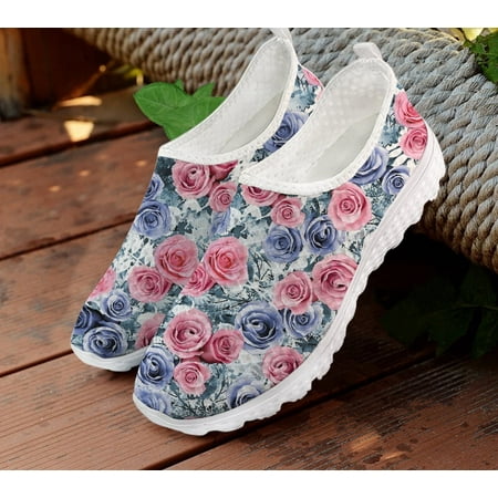

Cute Rose Print Slip On Flats Casual Shoes for Women Loafers Breathable Outdoor Ladies Sneakers Summer Flat Woman Shoes Big Size