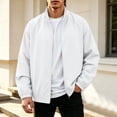thumbnail image 2 of Mens Casual Bomber Jacket Windproof Mock Neck Full Zip Active Classic Fit Windbreaker Coat with Pockets for Fall Winter Streetwear Travel, White, L, 2 of 8