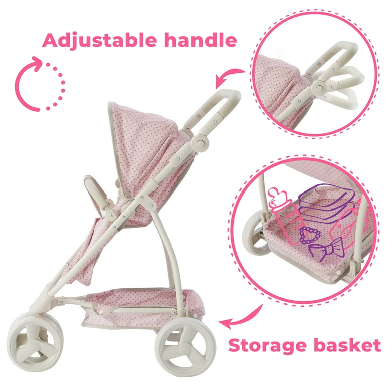 Olivia s Little World 2 in 1 Convertible Doll Stroller Pink Gray Jogging and Pram Style Folding Toy for Kids Walmart