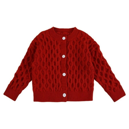 

Kids Girls Knitted Cardigan Crochet Sweater Crewneck Long Sleeve Button Down Cardigan Jacket 2-10Y