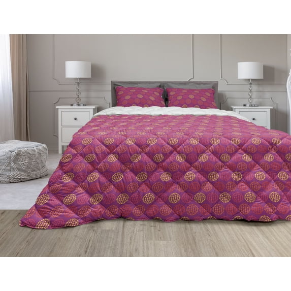 Colorful Comforter & Sham Bedding Set, Pattern with Circles from Polka Dots Funky Colors Geometric Scribble Composition, 3 pcs Duvet Set Microfiber Filling Quilt, 5 Sizes, Multicolor, by Ambesonne