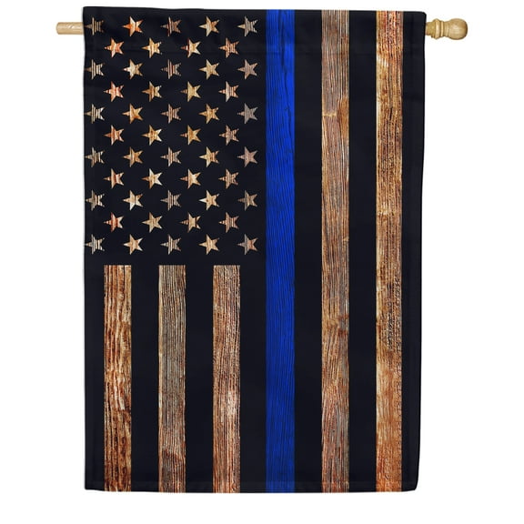 America Forever Thin Blue Line House Flag 28 x 40 inch Double Sided Outdoor Yard Decorative Back The Blue Lives Matter American Police Flags, Made in the USA