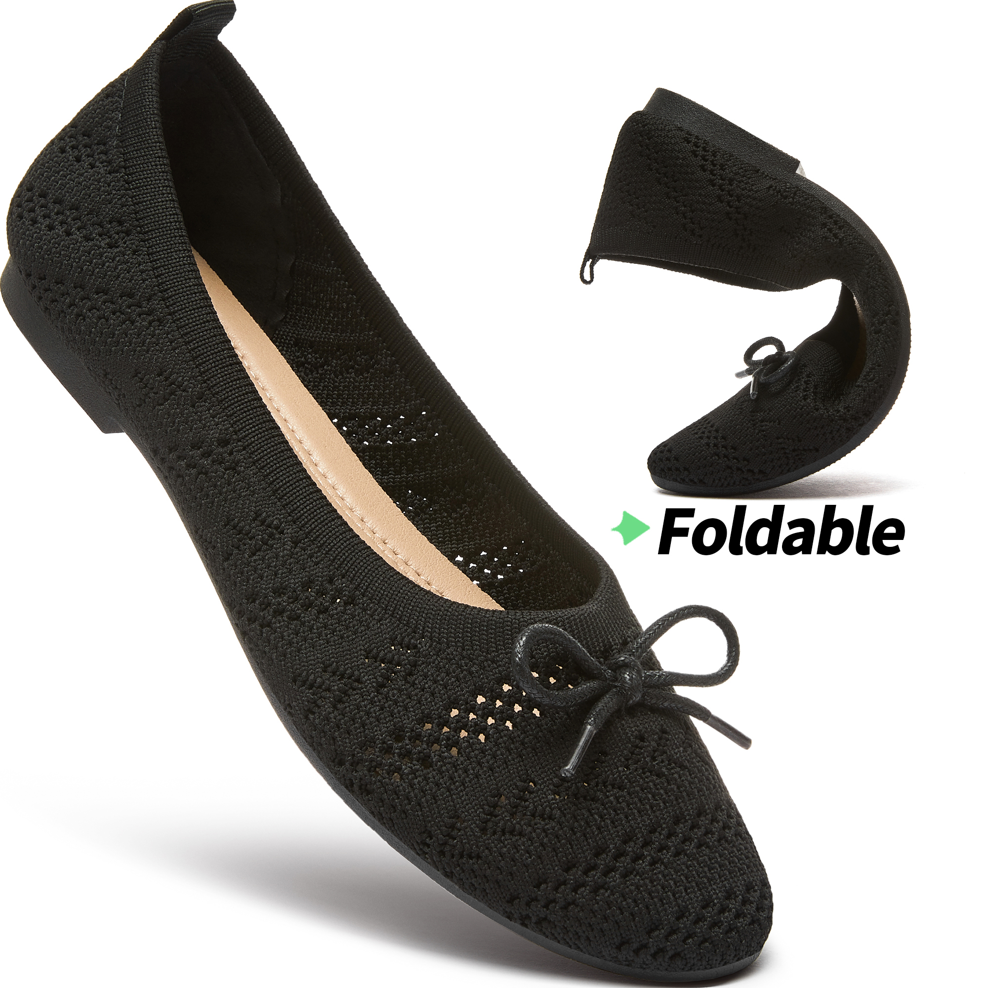 Aomais Women's Ballet Flats With Bow, Black photo 5
