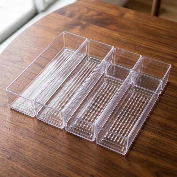 6 Pack Clear Drawer Organizer, Acrylic Drawer Storage Trays, Storage Bins for Makeup, Cosmetics, Jewelries, Utensils, Gadgets, Office