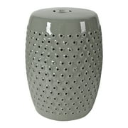 Angle View: Porcelain Garden Stool White On Gray 14"x18"