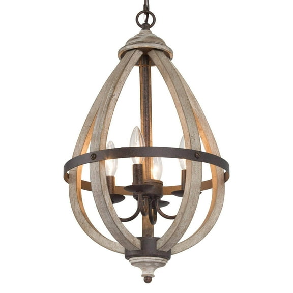 LNC 4-Light Rusty Bronze and Distressed Wood Farmhouse LED Kitchen Island Chandelier