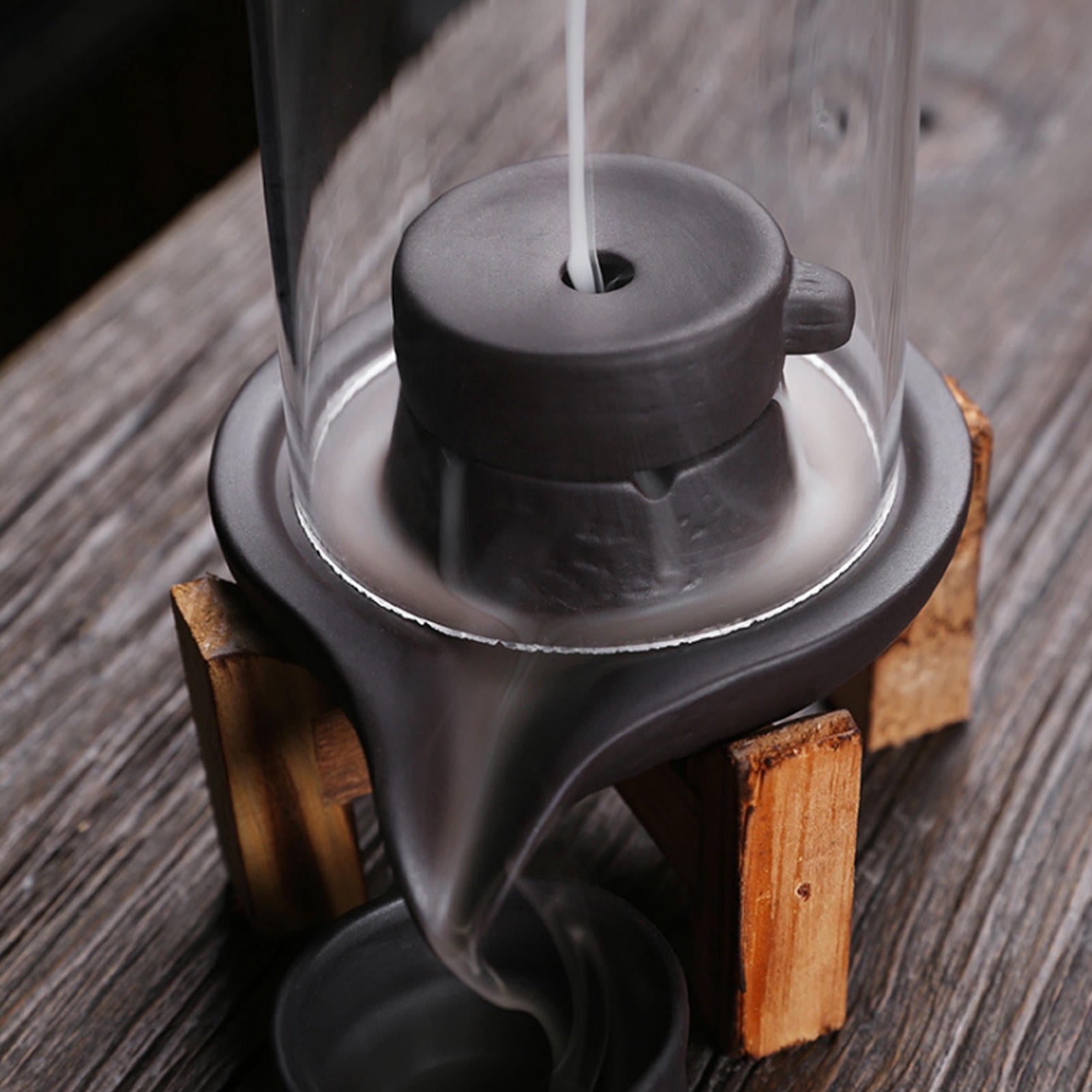 BIMZUC Buddhist Cone Backflow Incense Burner Ceramic Smoke Waterfall Holder For Living Room Decor Feng Shui Decoration, Black, 6.9 inches / 17.5 cm