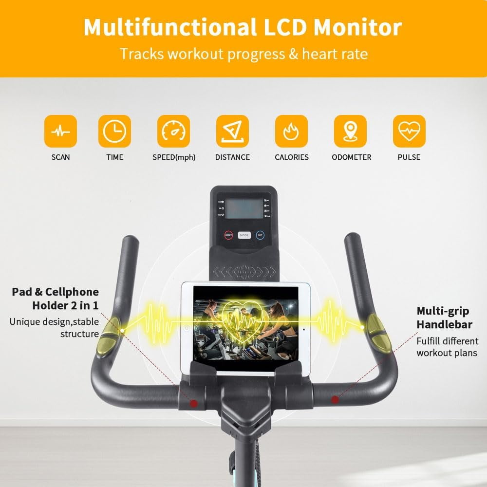 Stationary Bikes for Home Indoor, Exercise Bike with LCD Monitor and Comfortable Seat Cushion for Home Gym Cardio Fitness Training