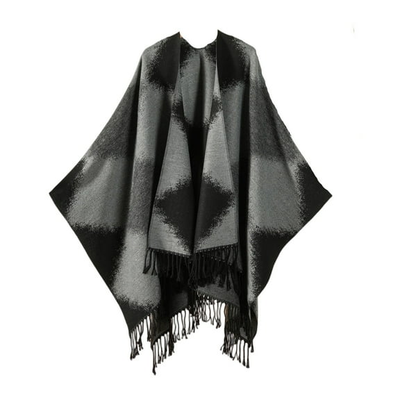 Domuza Tassel Shawl Wraps for Women Open Front Poncho Cape Fashion Reversible Blanket Scarf Travel Cardigan Sweater Black