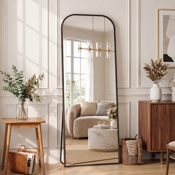 Antok 71"x28.1" Floor Mirror, Arched Full Body Standing Mirror for Bedroom & Living Room, Black