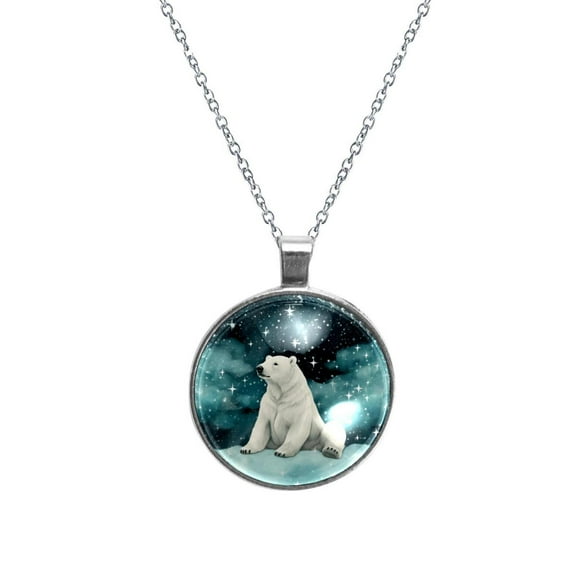Polar Bear Stunning Glass Design Circular Pendant Necklace - Unique Jewelry Gift for Her